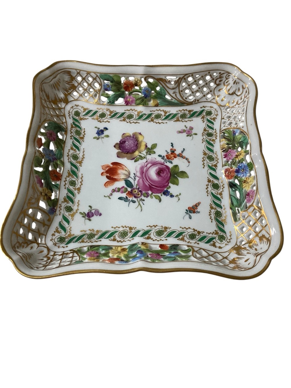 Vtg. Schumann Bavaria Porcelain Bon-Bon Plate - Empress Dresden Flowers